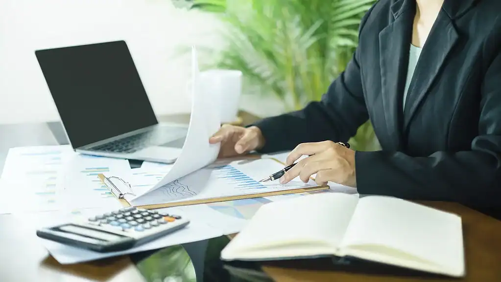 Business professional working on documents